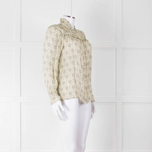 Ba&sh Cream Black Floral Frill Detail Long Sleeve Top