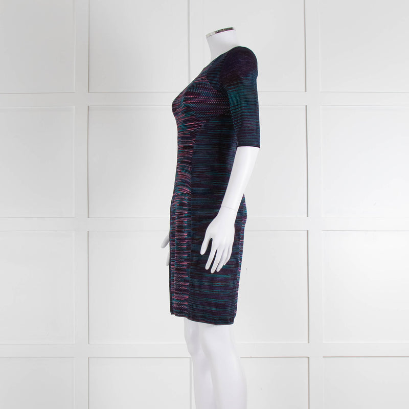 M Missoni Blue Pink Turquoise Knitted Body Con Dress