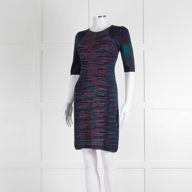 M Missoni Blue Pink Turquoise Knitted Body Con Dress