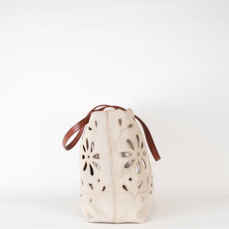 Chloe Beige Canvas Cut-Out Kamilla Tote Bag
