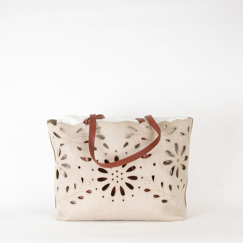Chloe Beige Canvas Cut-Out Kamilla Tote Bag