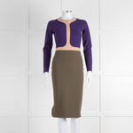 S Dress Purple Khaki Pink Trim Body Con Dress