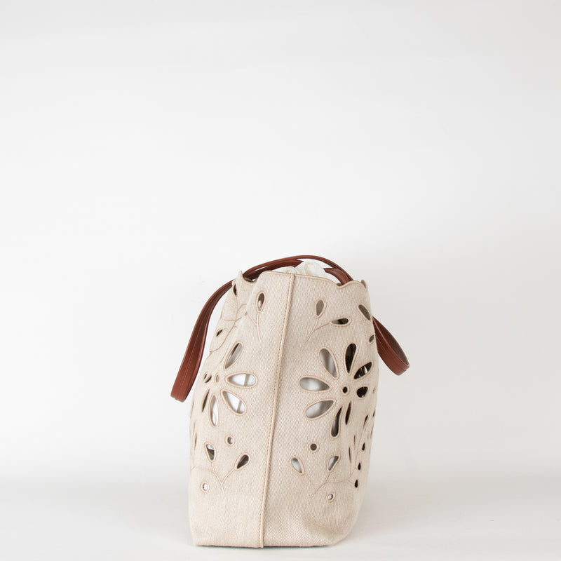 Chloe Beige Canvas Cut-Out Kamilla Tote Bag
