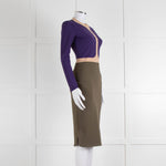S Dress Purple Khaki Pink Trim Body Con Dress