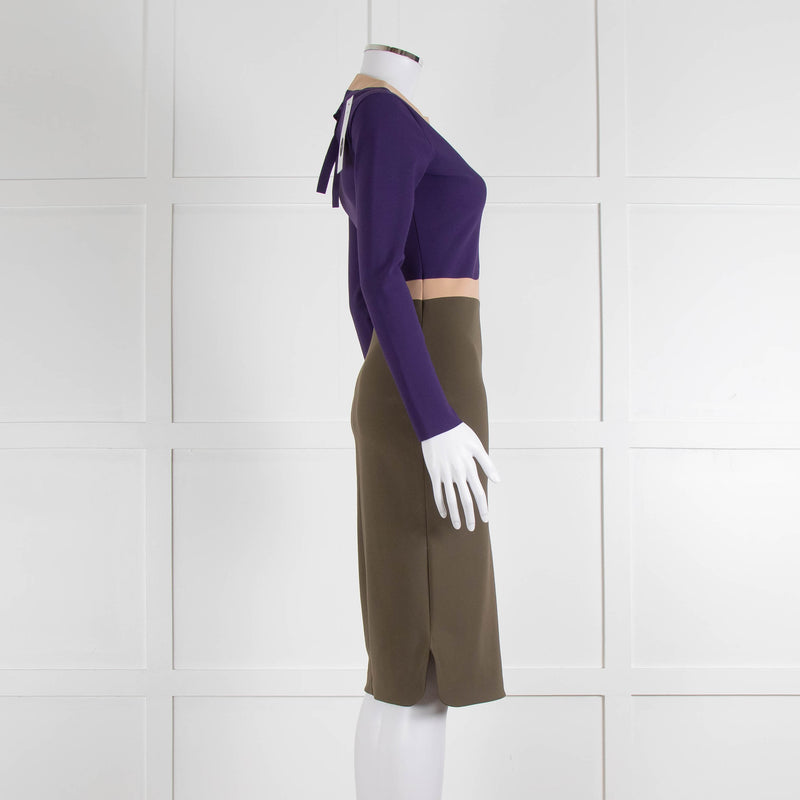 S Dress Purple Khaki Pink Trim Body Con Dress