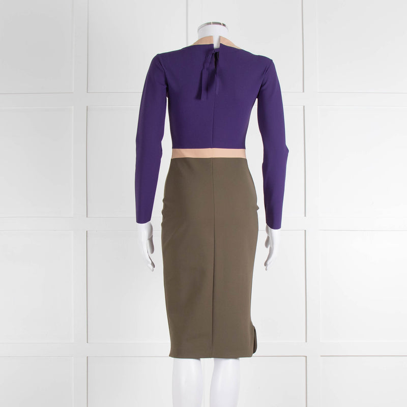 S Dress Purple Khaki Pink Trim Body Con Dress