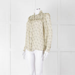 Ba&sh Cream Black Floral Frill Detail Long Sleeve Top