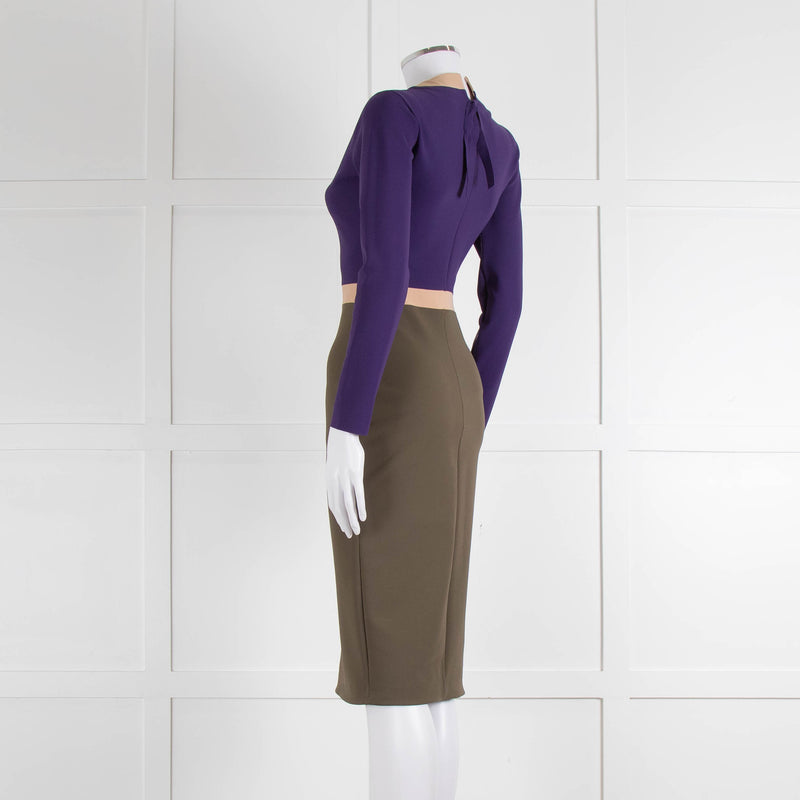 S Dress Purple Khaki Pink Trim Body Con Dress
