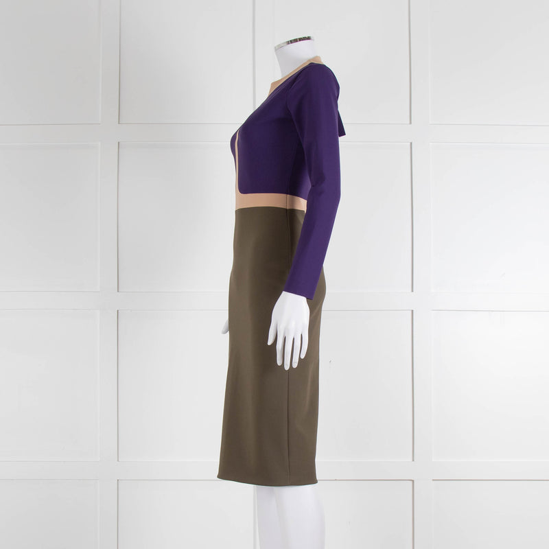 S Dress Purple Khaki Pink Trim Body Con Dress