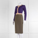 S Dress Purple Khaki Pink Trim Body Con Dress