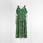 Self Portrait Green White Floral Pleated Sleeveless Midi Dress