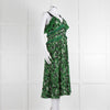 Self Portrait Green White Floral Pleated Sleeveless Midi Dress