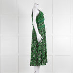 Self Portrait Green White Floral Pleated Sleeveless Midi Dress