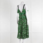 Self Portrait Green White Floral Pleated Sleeveless Midi Dress