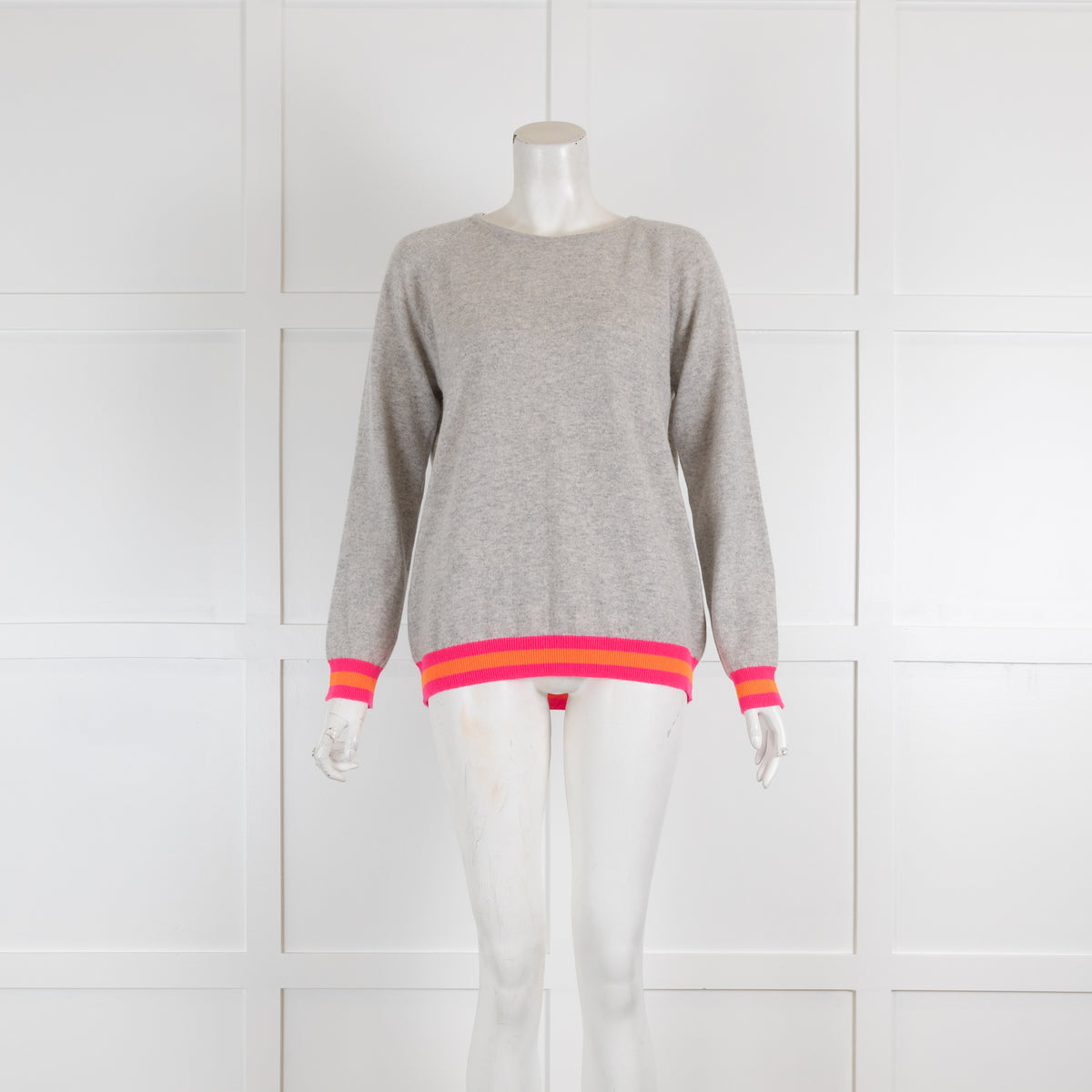 Cove Light Grey Cashmere Jumper with Pink & Orange Cuff Details