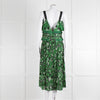 Self Portrait Green White Floral Pleated Sleeveless Midi Dress