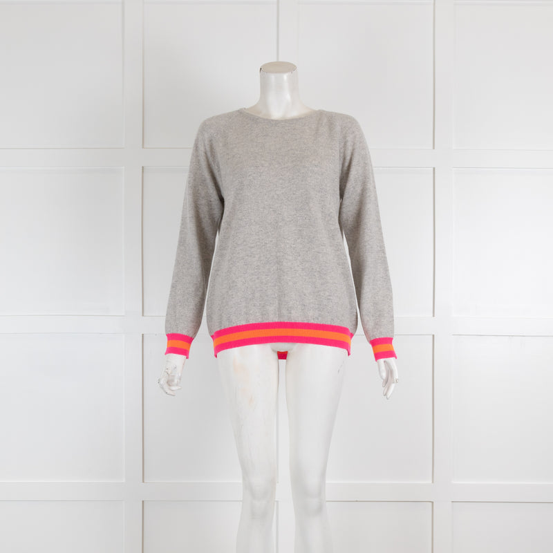 Cove Light Grey Cashmere Jumper with Pink & Orange Cuff Details