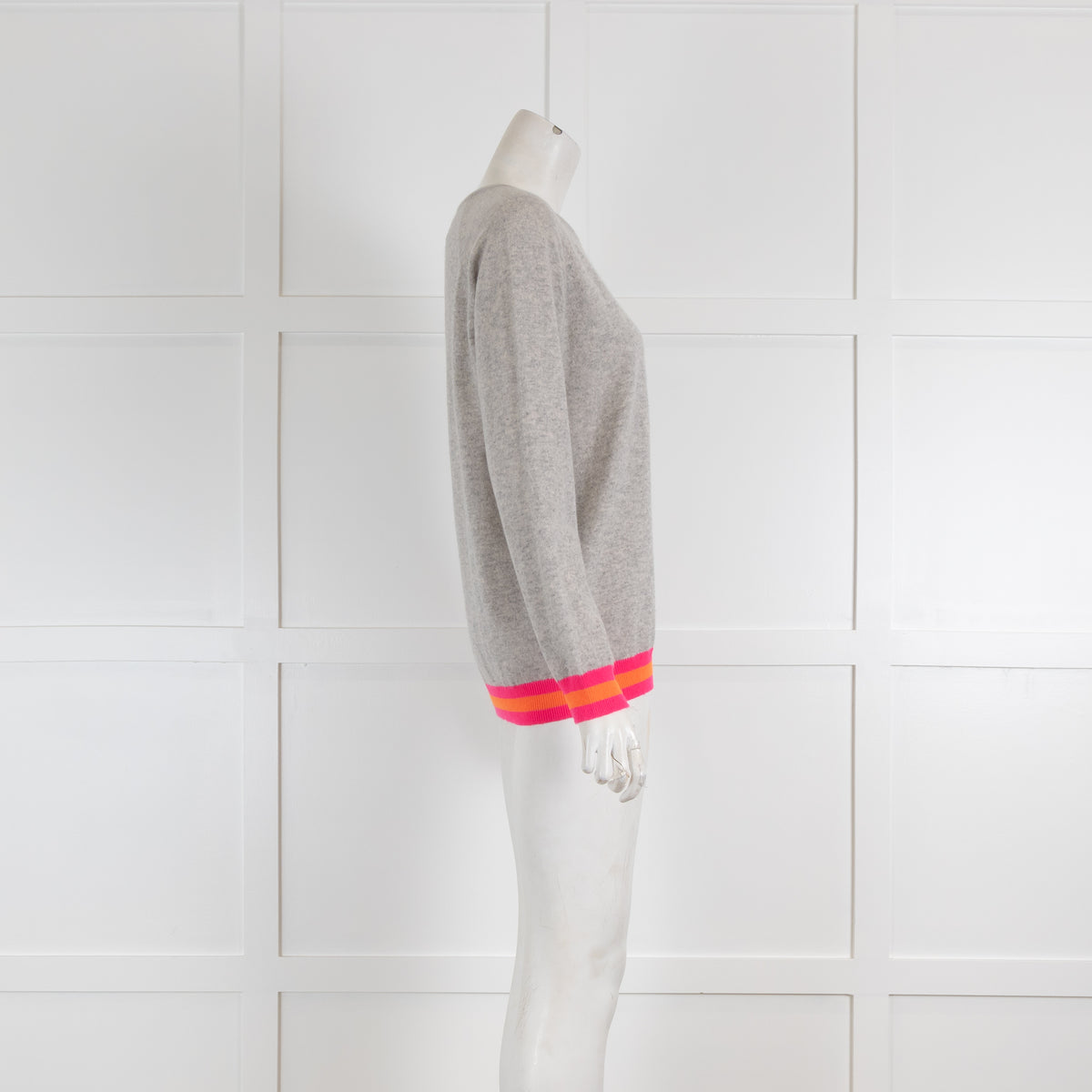 Cove Light Grey Cashmere Jumper with Pink & Orange Cuff Details