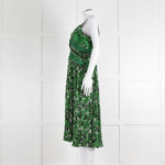 Self Portrait Green White Floral Pleated Sleeveless Midi Dress