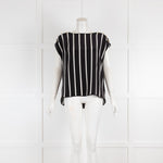 Emilio Pucci Black & White Stripe Silk Top with Gold Button Detail