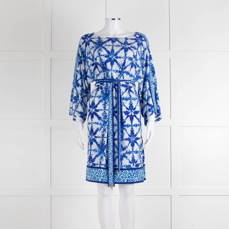 Michael Michael Kors White Blue Wide Sleeve Belted Tunic