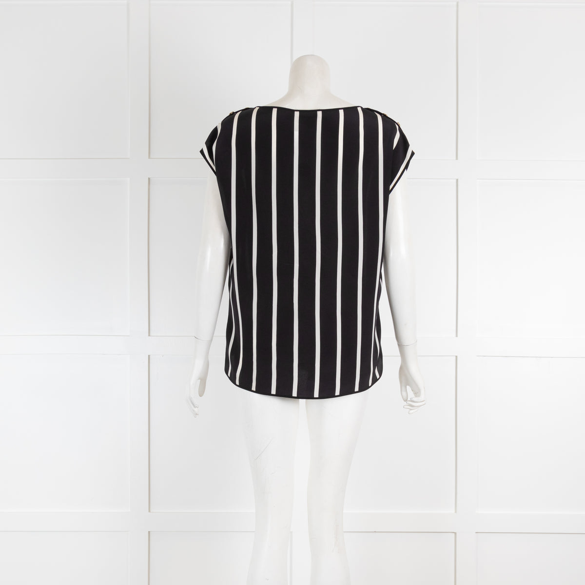 Emilio Pucci Black & White Stripe Silk Top with Gold Button Detail