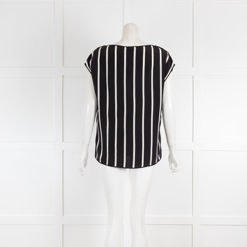 Emilio Pucci Black & White Stripe Silk Top with Gold Button Detail