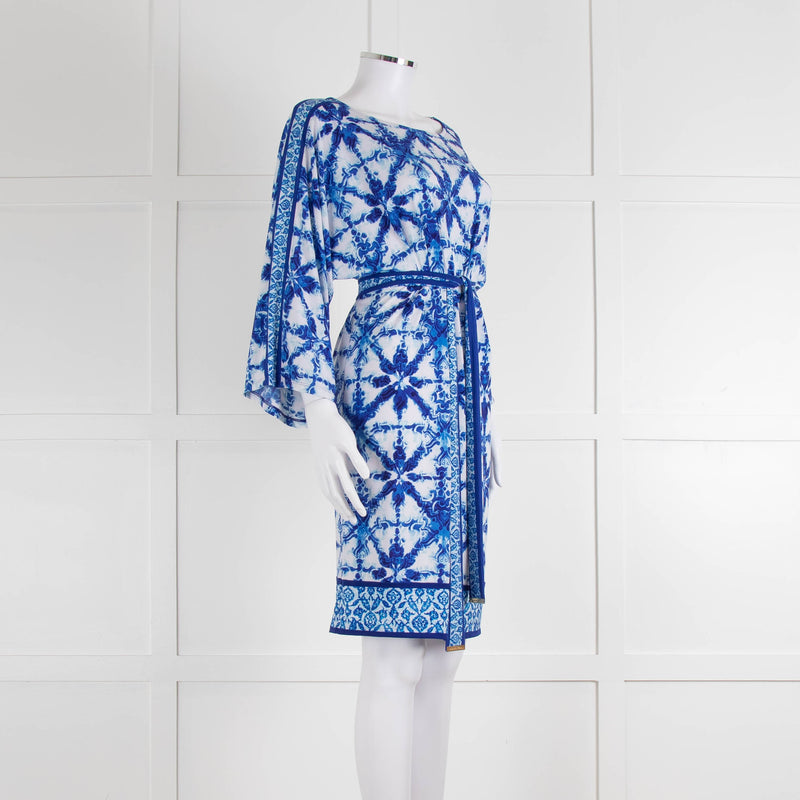 Michael Michael Kors White Blue Wide Sleeve Belted Tunic