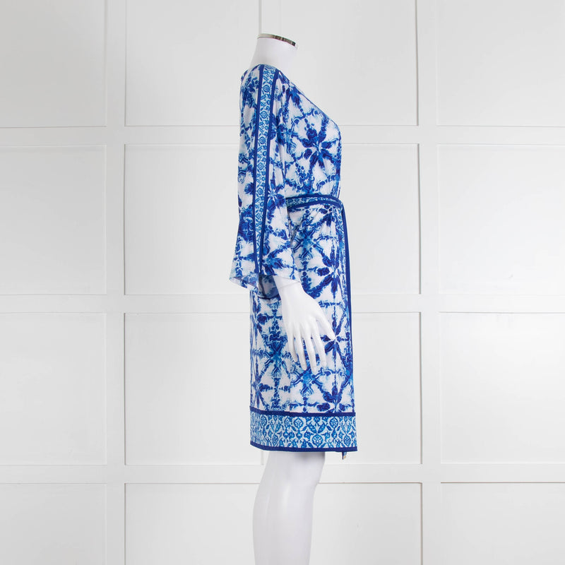 Michael Michael Kors White Blue Wide Sleeve Belted Tunic