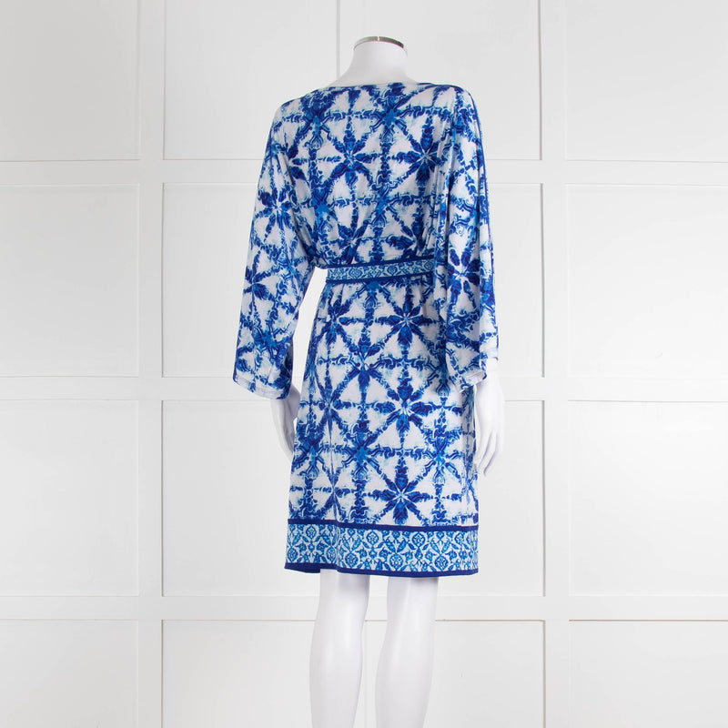 Michael Michael Kors White Blue Wide Sleeve Belted Tunic
