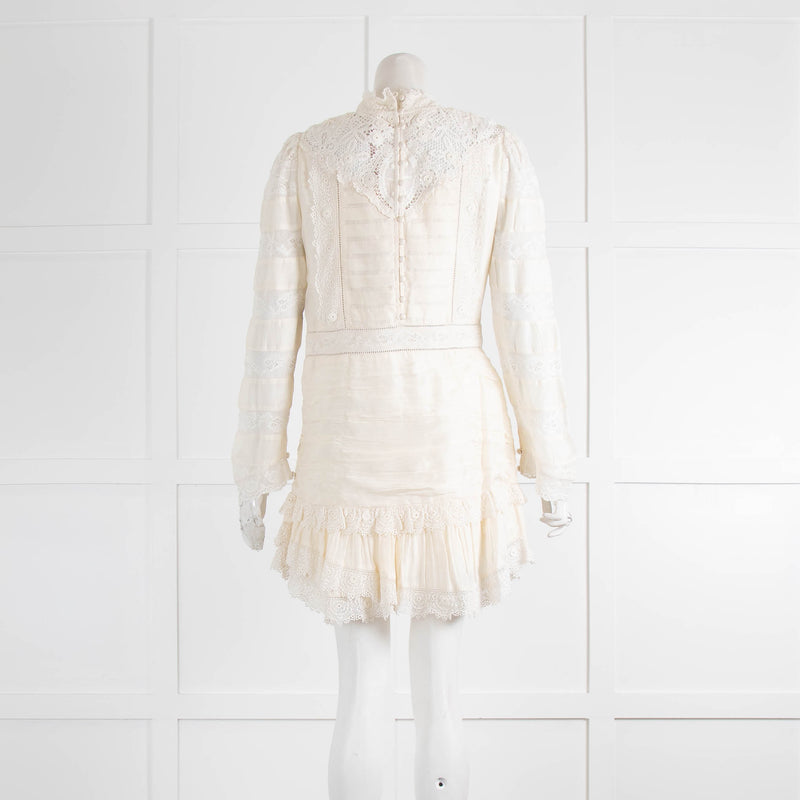 LoveShackFancy Cream Lace Panelled Short Dress