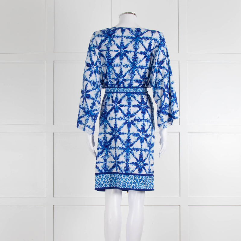Michael Michael Kors White Blue Wide Sleeve Belted Tunic