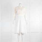 Tara Jarmon White Cotton Poplin Midi Dress with Cream Lace Insert