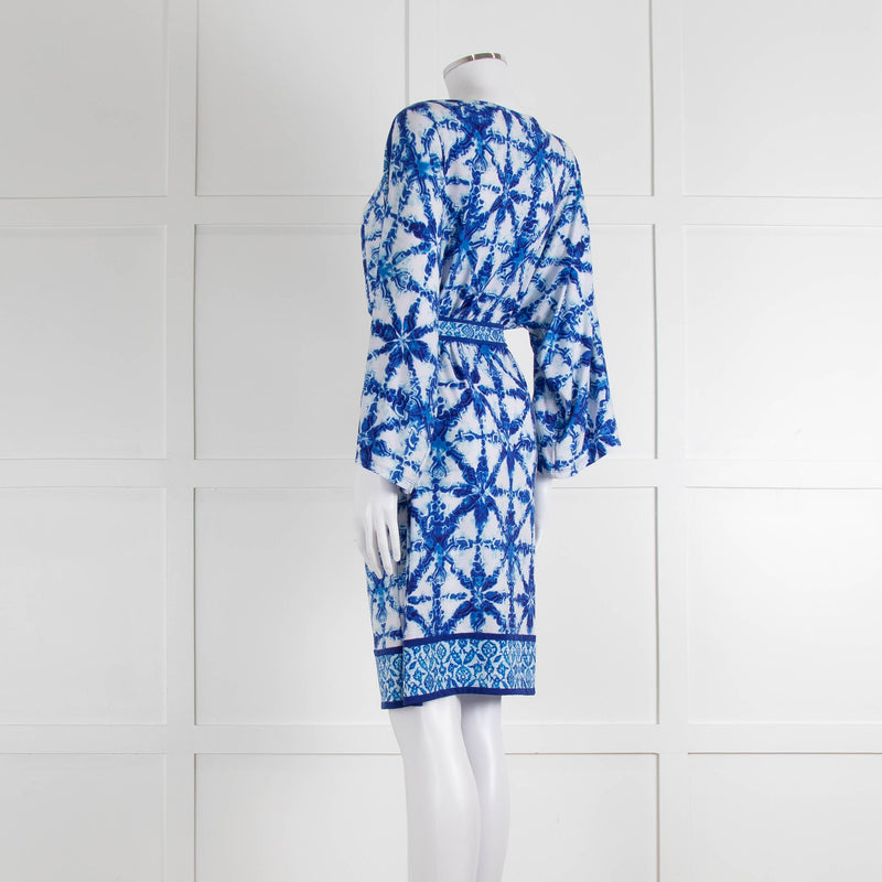 Michael Michael Kors White Blue Wide Sleeve Belted Tunic
