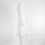 Tara Jarmon White Cotton Poplin Midi Dress with Cream Lace Insert