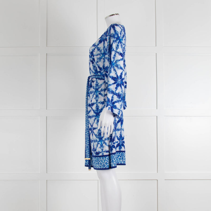 Michael Michael Kors White Blue Wide Sleeve Belted Tunic
