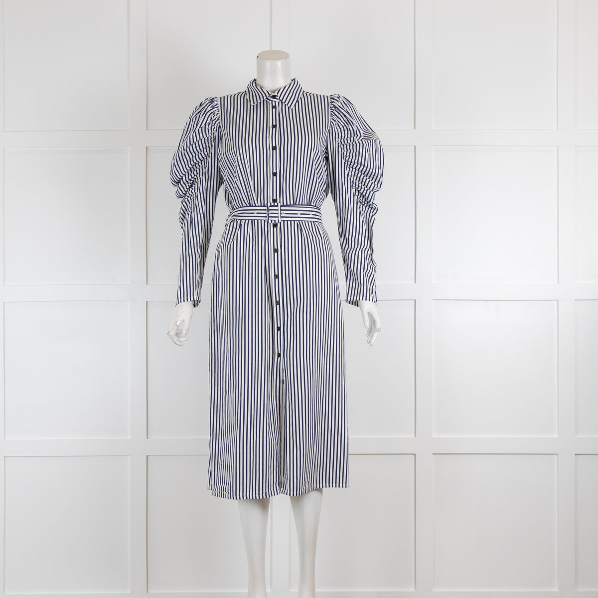 Just Female Navy & White Stripe Long Sleeved Dress with Belt