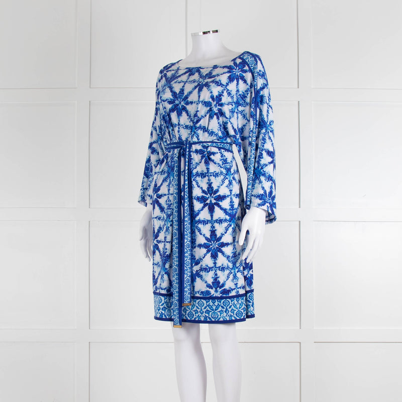 Michael Michael Kors White Blue Wide Sleeve Belted Tunic