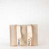 Chloe Neutral Linen Logo Woody  Medium Tote Bag
