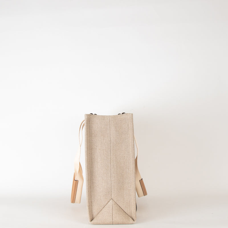 Chloe Neutral Linen Logo Woody  Medium Tote Bag