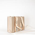 Chloe Neutral Linen Logo Woody  Medium Tote Bag