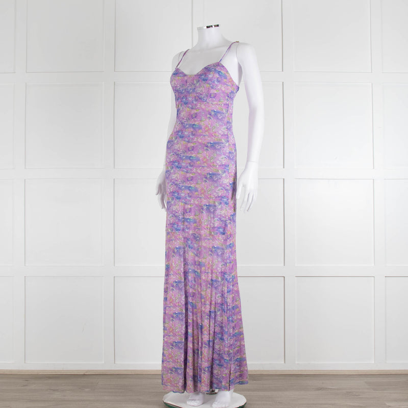 LoveShackFancy Lilac Green Floral Sleeveless Maxi Dress