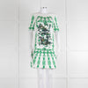 Cavalli Class White Green Cotton Short Sleeve Dress