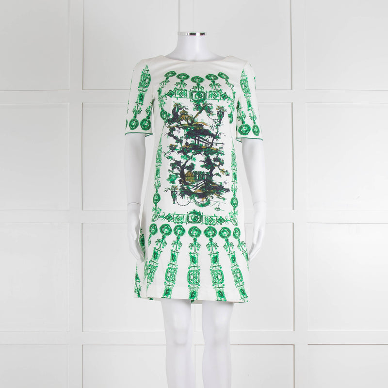 Cavalli Class White Green Cotton Short Sleeve Dress
