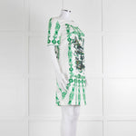 Cavalli Class White Green Cotton Short Sleeve Dress