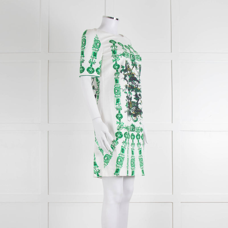 Cavalli Class White Green Cotton Short Sleeve Dress
