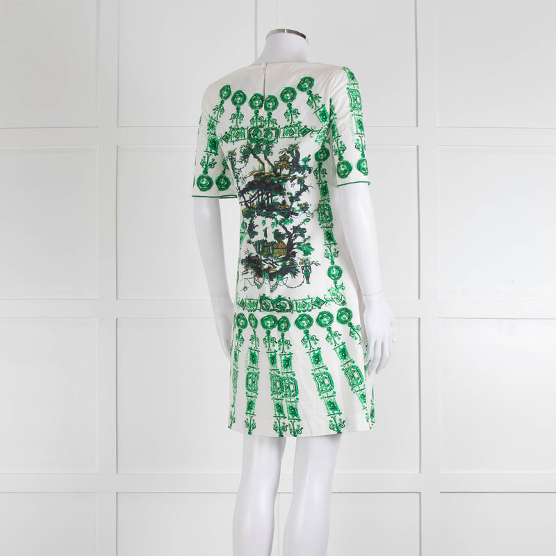 Cavalli Class White Green Cotton Short Sleeve Dress