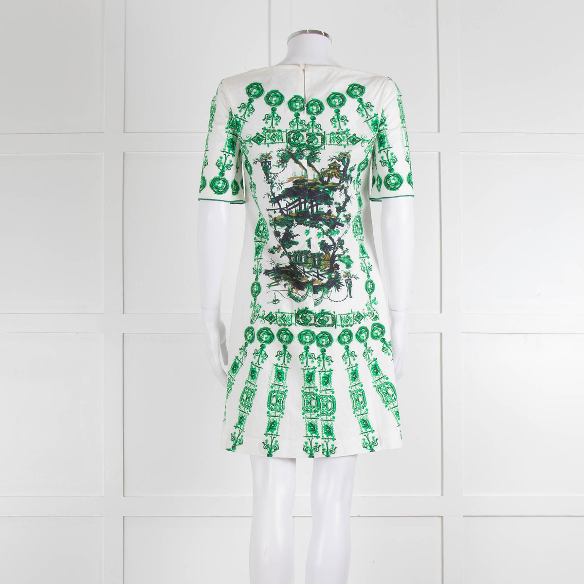 Cavalli Class White Green Cotton Short Sleeve Dress