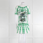 Cavalli Class White Green Cotton Short Sleeve Dress