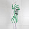 Cavalli Class White Green Cotton Short Sleeve Dress